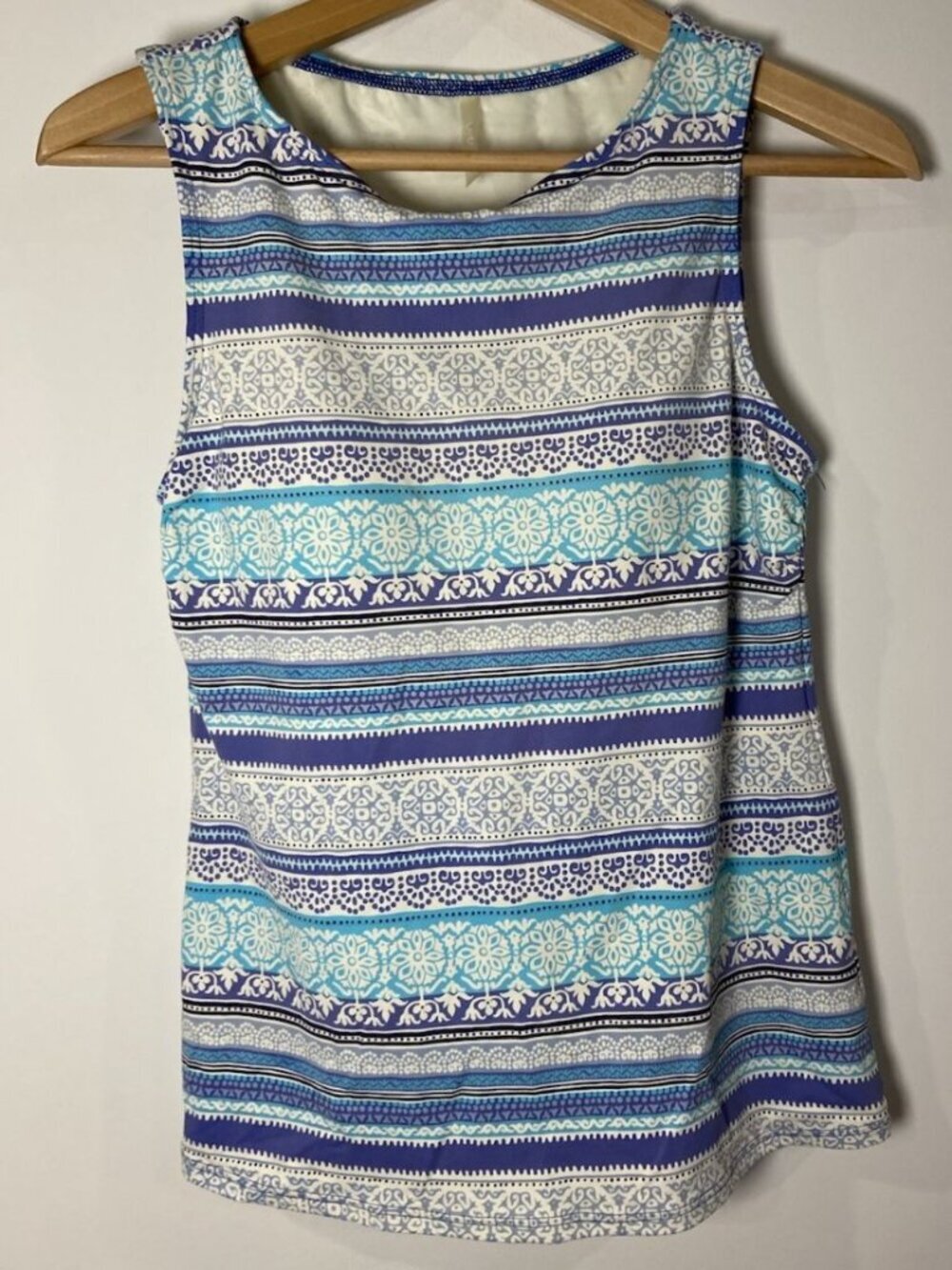 Lands' End Swim Bathing Suit Tankini Top Padded Shelf Bra Blue Purple Size 6